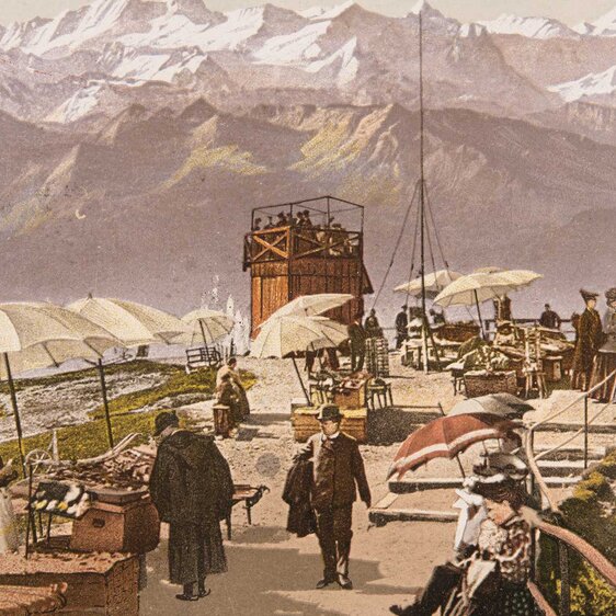 Touristen auf der Rigi. Postkarte von 1910.